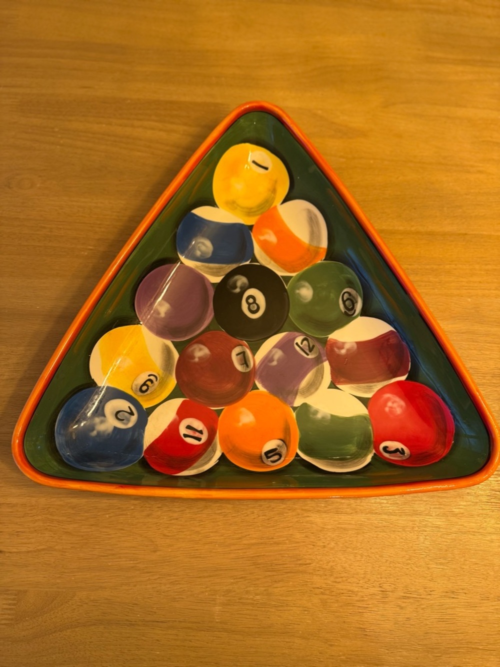 Vintage Clay Art Pool Ball Platter | Hand Painted Billiards Decor